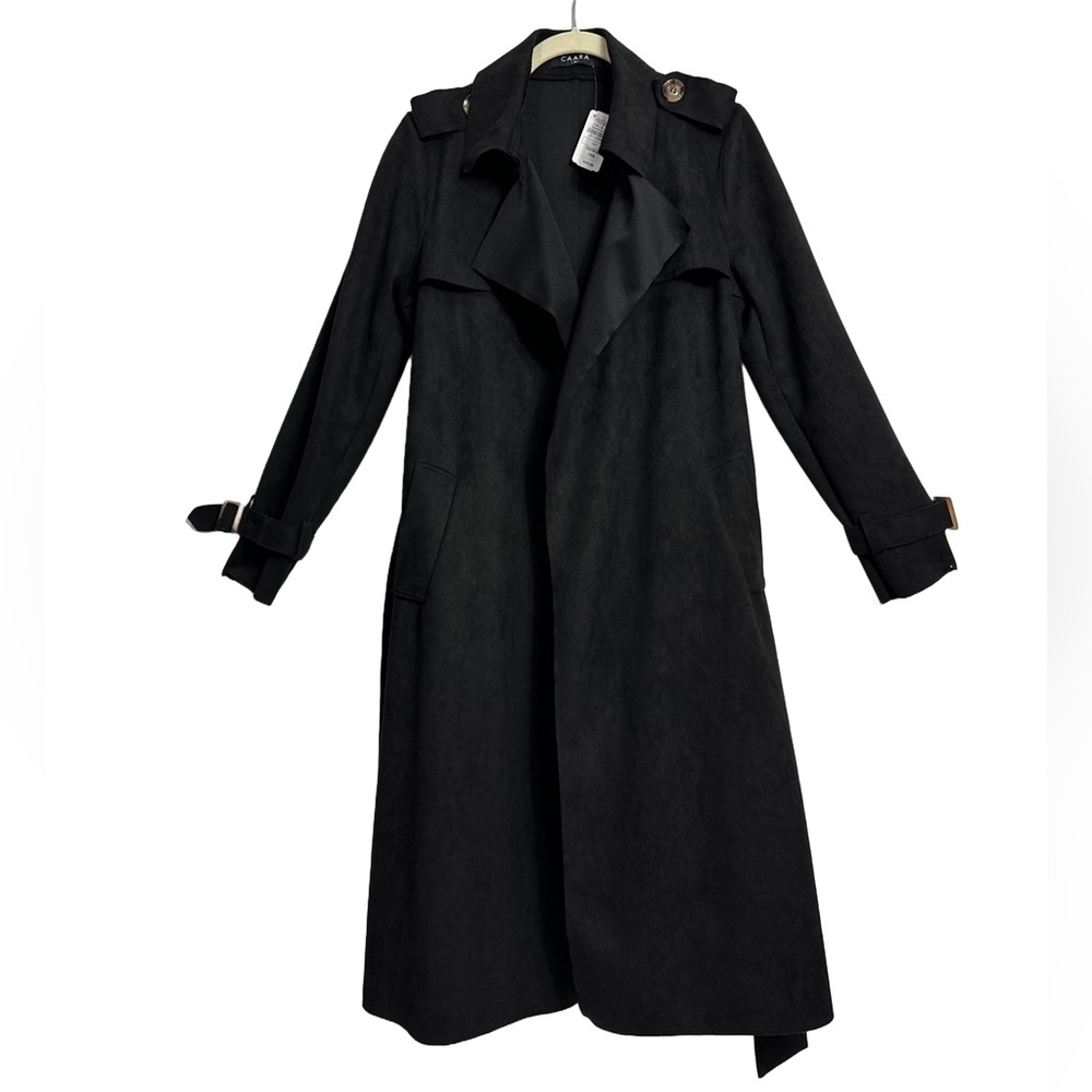 CAARA Faux Suede Belted Wrap Trench Coat, Size XSMALL